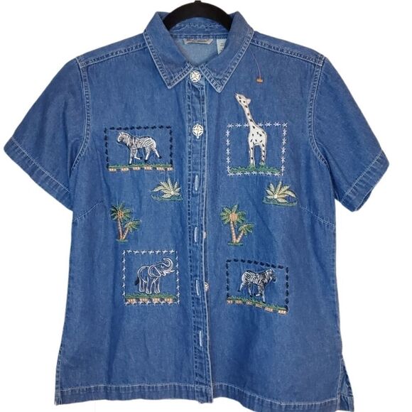 Vintage quizz petite animal SafariDenim shirt - Picture 2 of 9